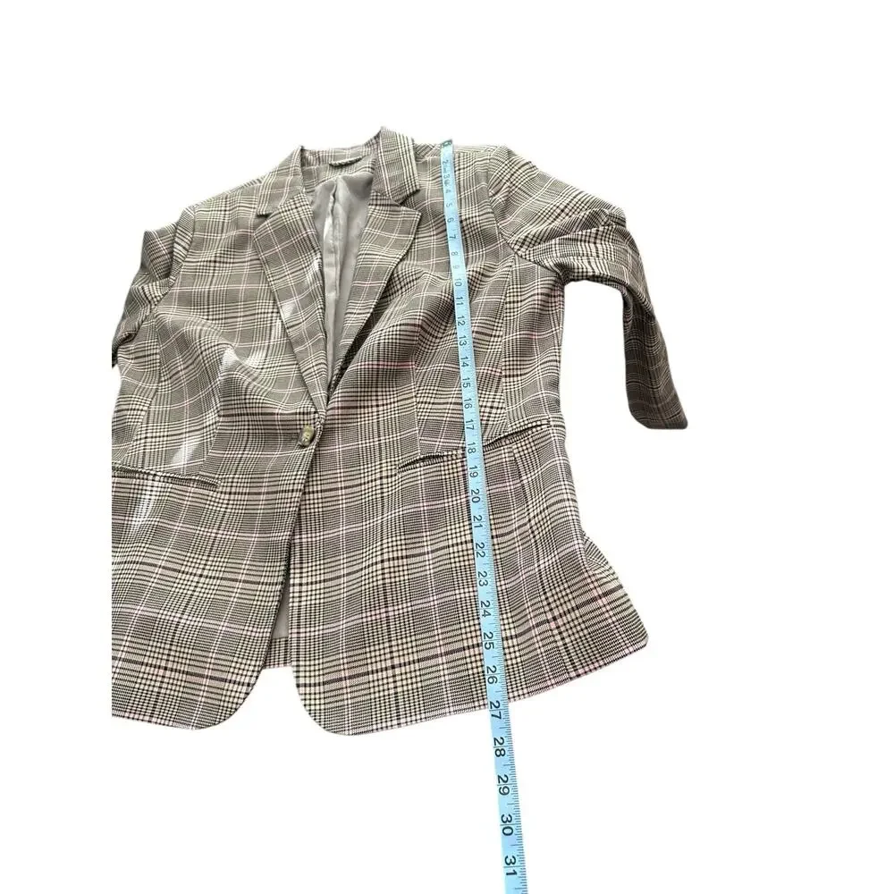 Lascana Pink‎ Plaid Preppy Academia Work Career Single Breasted Blazer Size 14